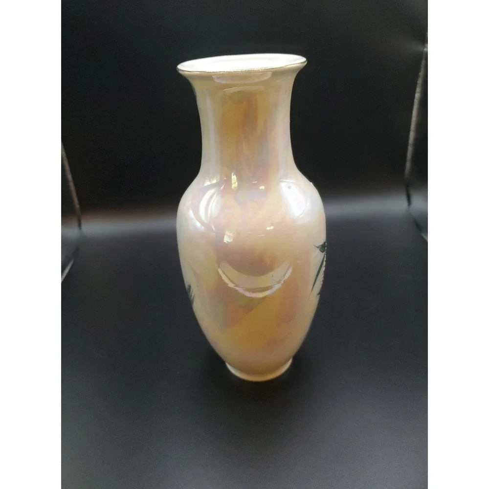 VTG Kutani Ware Hand Painted Porcelain Vase Peacocks In 24 Karat‎ Gold